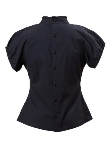 MINC Petite Embroidered Girls High Collar Top in Black Cotton Voile
