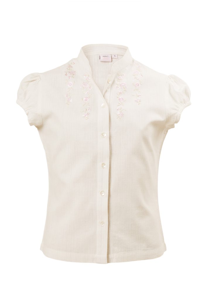 MINC Petite Embroidered Girls Shirt in Off White Khadi Cotton