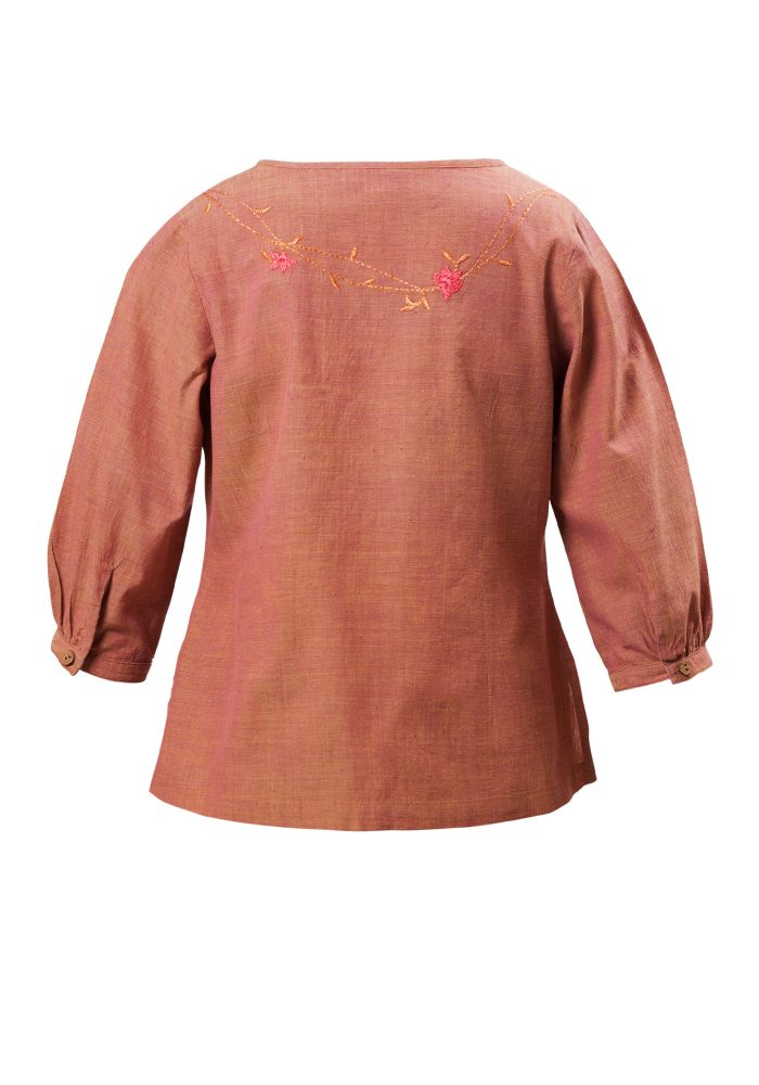 MINC Petite Embroidered Girls Shirt in Red Khadi Cotton