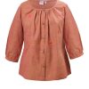 MINC Petite Embroidered Girls Shirt in Rust Red Khadi Cotton