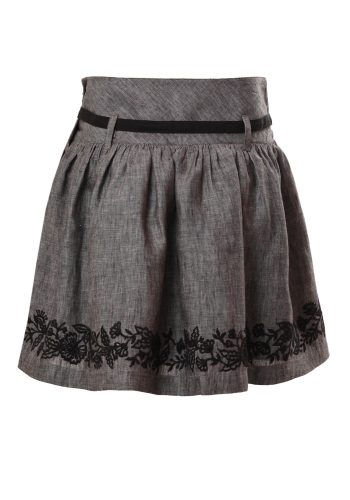 MINC Petite Embroidered Girls Skirt in Grey Linen