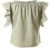 MINC Petite Embroidered Girls Top In Aqua Khadi Cotton