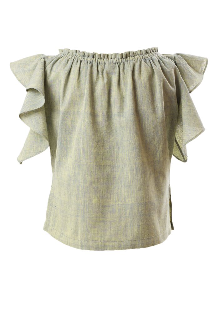 MINC Petite Embroidered Girls Top In Aqua Khadi Cotton