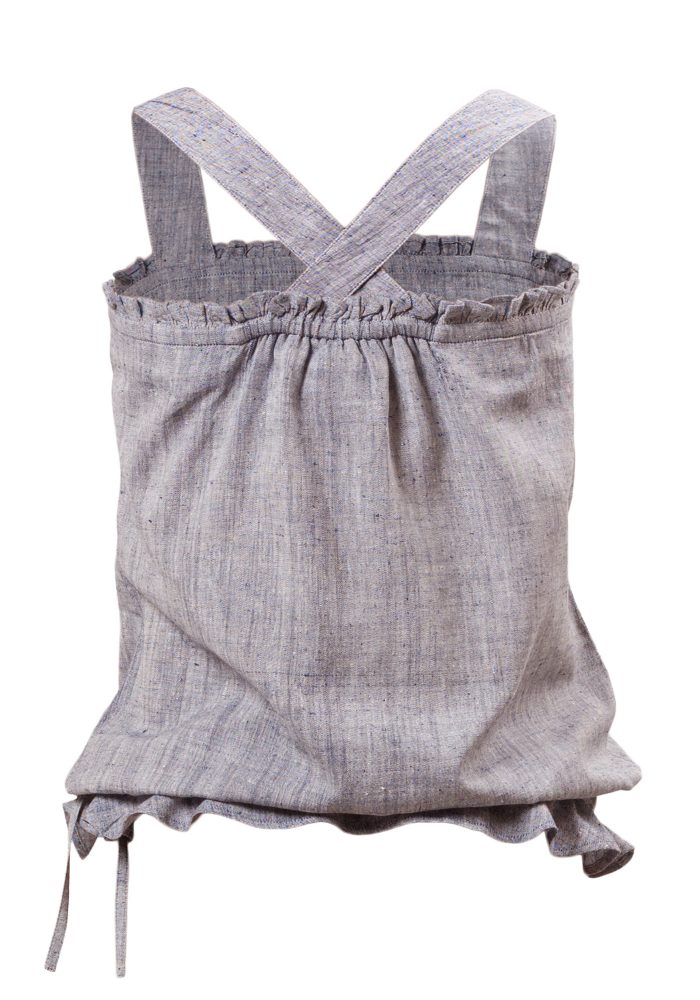 MINC Petite Embroidered Girls Top in Aqua Blue Khadi Cotton