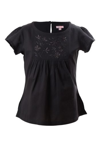 MINC Petite Embroidered Girls Top in Black Cotton