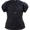 MINC Petite Embroidered Girls Top in Black Cotton Voile