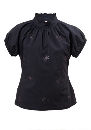 MINC Petite Embroidered Girls Top in Black Cotton Voile