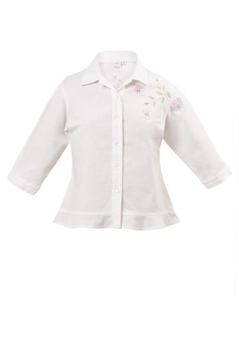 MINC Petite Embroidered Girls Top in White Cotton Linen