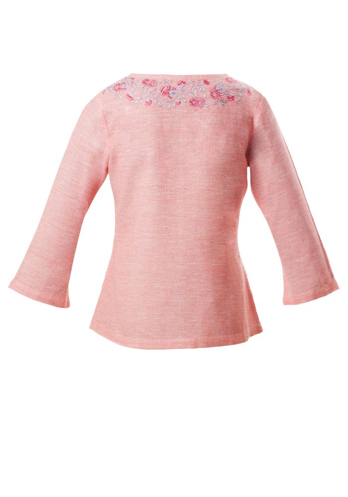 MINC Petite Floral Embroidered Kurti Top in Pink Khadi Cotton