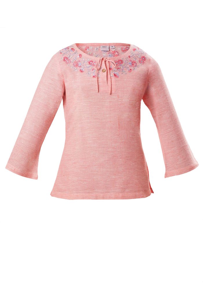 MINC Petite Floral Embroidered Top in Pink Khadi Cotton