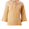 MINC Petite Floral Embroidered Top in Yellow Khadi Cotton