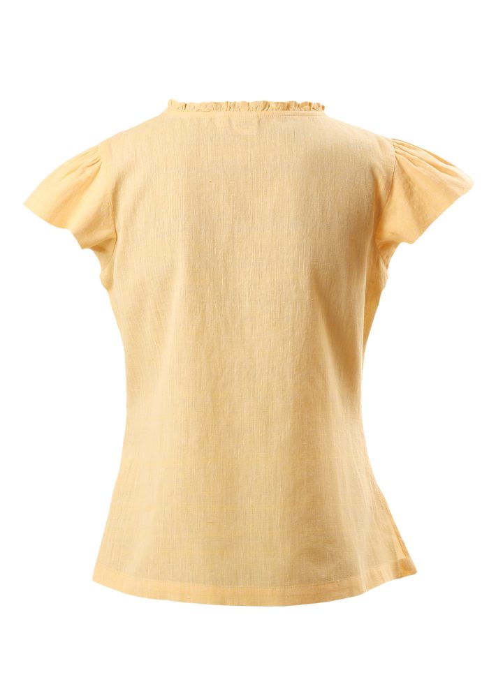MINC Petite Gathered Yoke Girls Short Top in Yellow Khadi Cotton