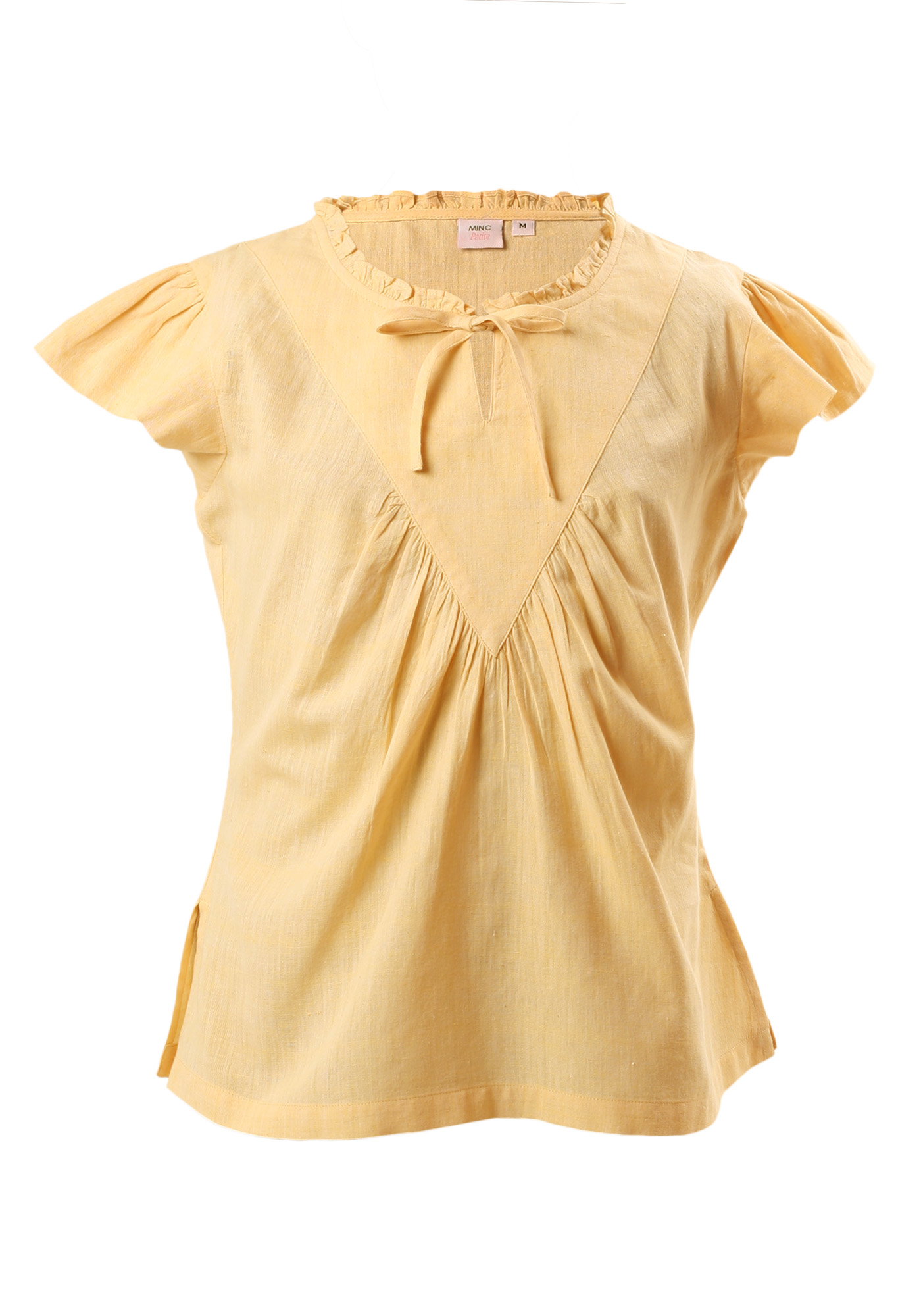 MINC Petite Gathered Yoke Girls Top in Yellow Khadi Cotton