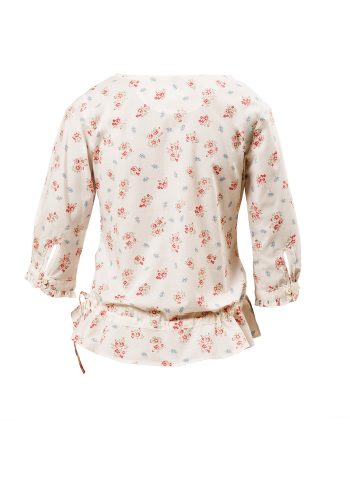 MINC Petite Girls Boatneck Gathered Ruffle Top in Printed Cotton