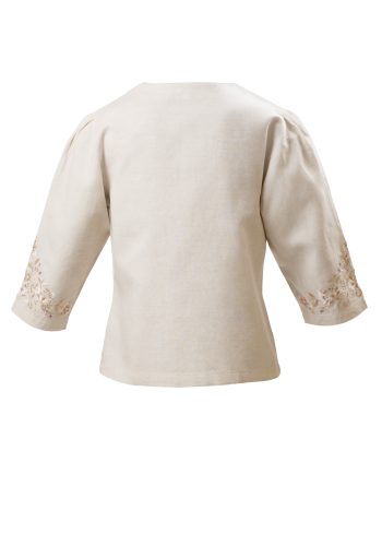 MINC Petite Girls Button Down three fourth sleeve Embroidered Jacket in Off White Linen
