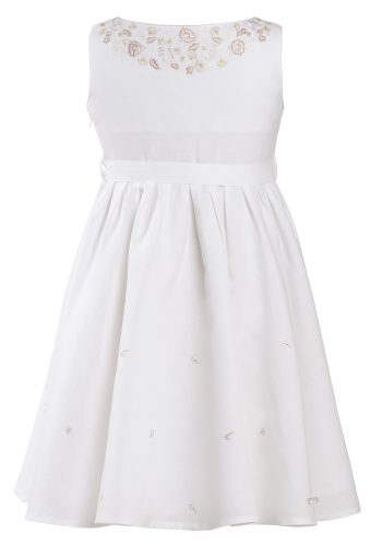 MINC Petite Girls Embroidered Dress in Angelic White Linen