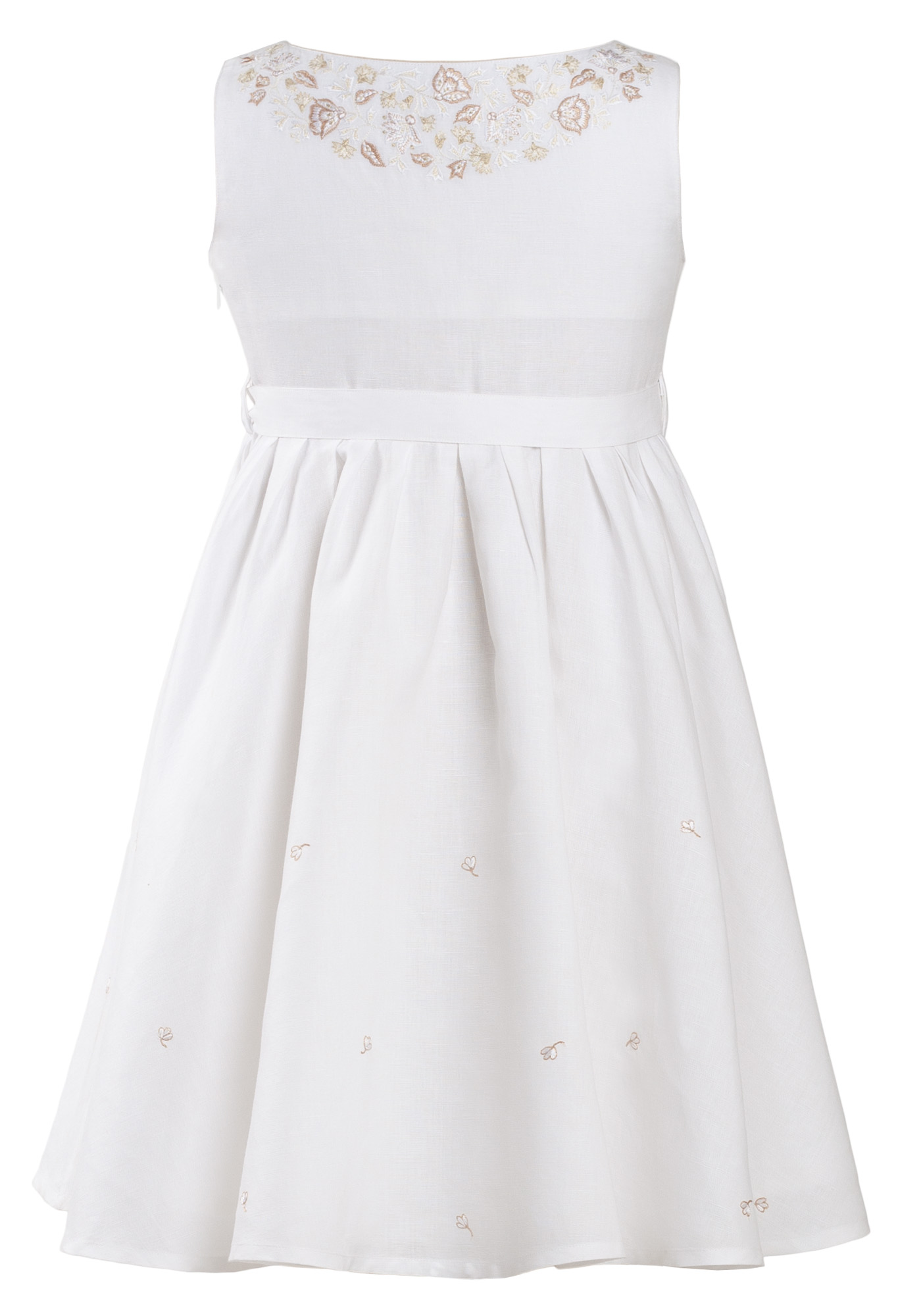 MINC Petite Girls Embroidered Dress in Angelic White Linen