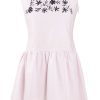 MINC Petite Girls Embroidered Halter Dress in Pink Cotton Twill