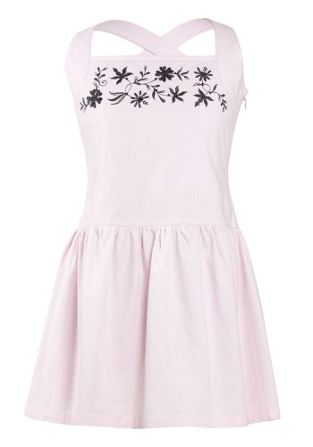 MINC Petite Girls Embroidered Halter Dress in Pink Cotton Twill