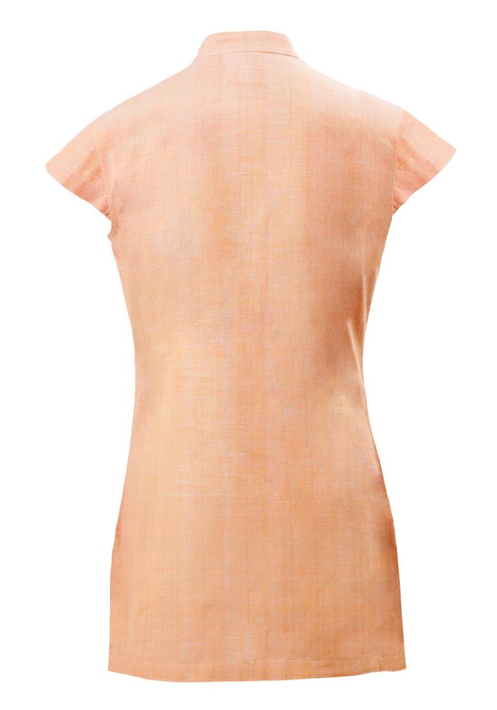 MINC Petite Girls Embroidered Kurti Top In Orange Khadi Cotton