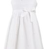 MINC Petite Girls Embroidered Short Dress in Angelic White Linen