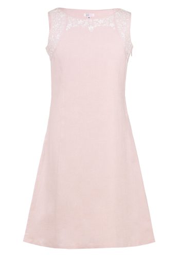 MINC Petite Girls Embroidered Short Dress in Light Pink Linen