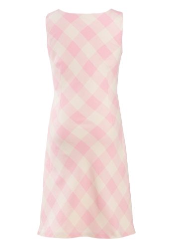 MINC Petite Girls Pink and Cream Cowl Neck Dress in Yarn Dyed Cotton Checks