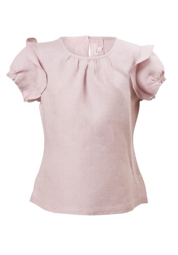 MINC Petite Girls Short Top with Ruffle Trim Sleeve in Lilac Linen