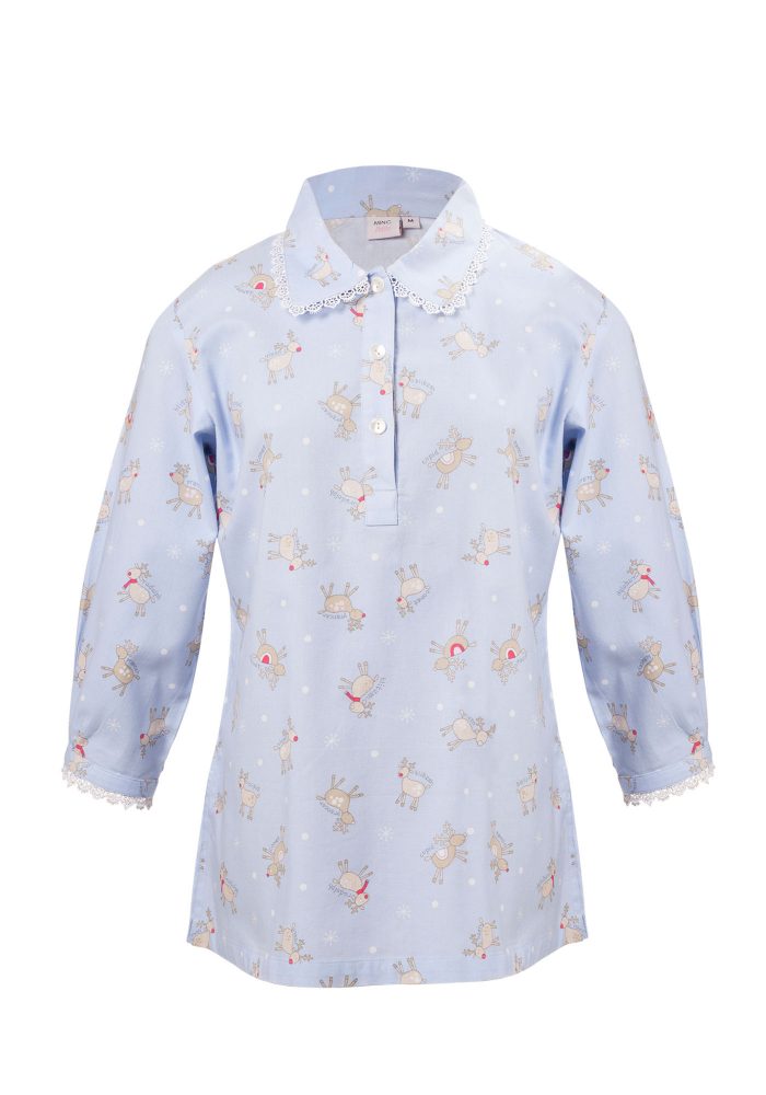 MINC Petite Girls Sleepwear Top in Printed Blue Cotton