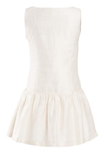 MINC Petite Girls Sleeveless Applique Embroidered Dress in White Silk