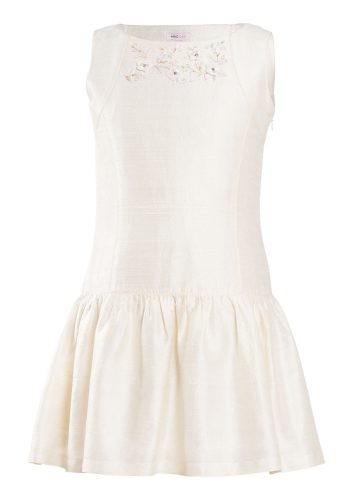 MINC Petite Girls Sleeveless Embroidered Dress in White Silk