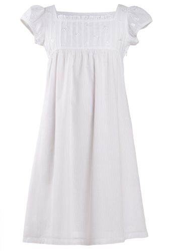 MINC Petite Girls Square Neck Dress in White Stripe Cotton Voile