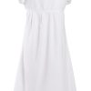 MINC Petite Girls Square Neck Embroidered Dress in White Stripe Cotton Voile