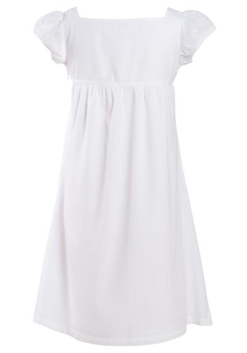 MINC Petite Girls Square Neck Embroidered Dress in White Stripe Cotton Voile