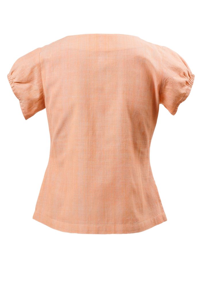MINC Petite Honey Dew Embroidered Girls Top In Orange Khadi Cotton
