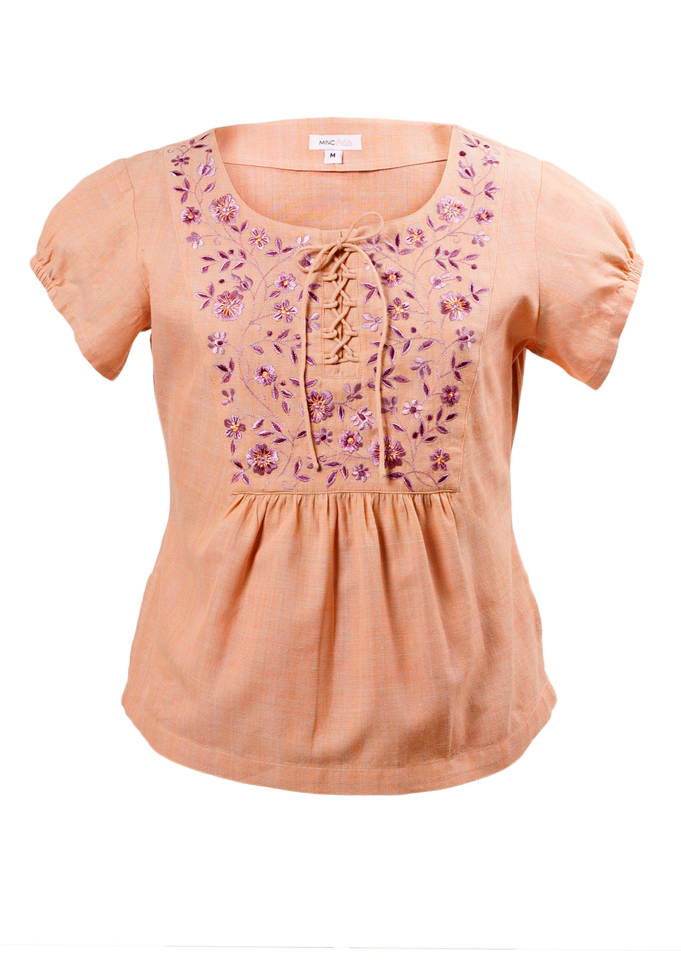 MINC Petite Honey Dew Girls Top In Orange Khadi Cotton