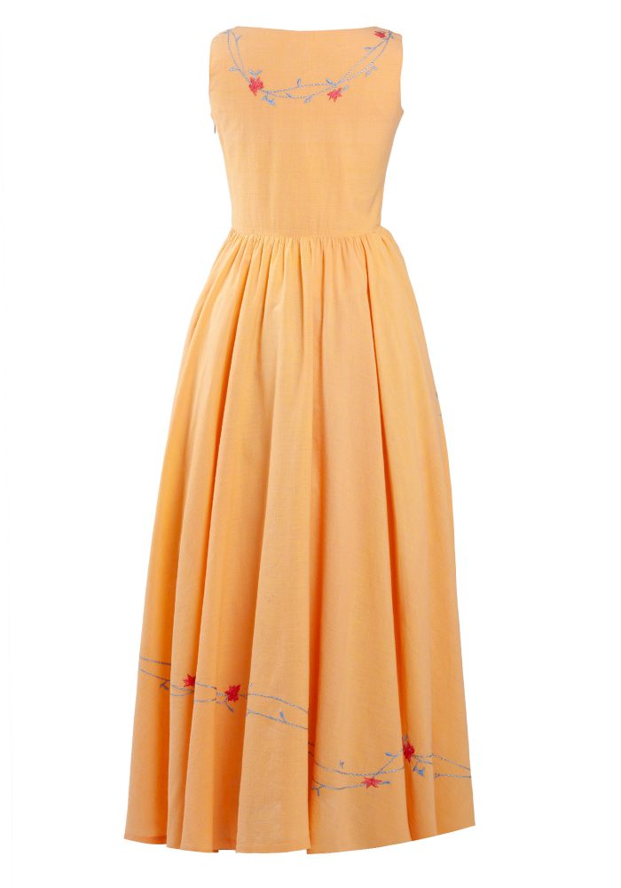 MINC Petite Marigold Girls Embroidered Long Dress in Yellow Khadi Cotton