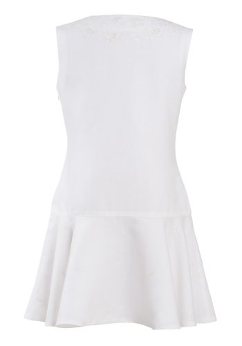 MINC Petite Preppy Girls Embroidered Sleeveless Dress in White Cotton Linen