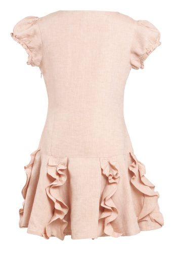 MINC Petite Preppy Princess Embroidered Dress in Dune Beige Linen
