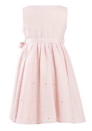 MINC Petite Princess Girls Embroidered Short Dress in Lotus Pink Linen