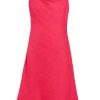 MINC Petite Raspberry Girls Cowl Neck Dress in Fuchsia Linen