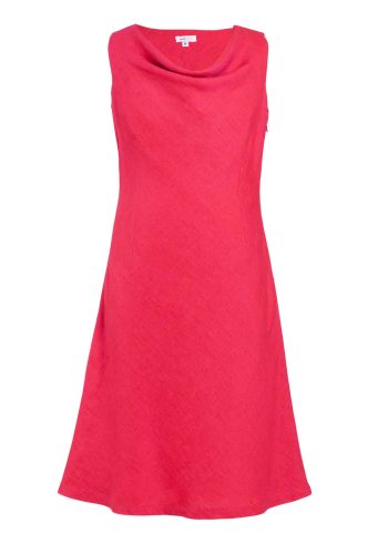 MINC Petite Raspberry Girls Cowl Neck Dress in Fuchsia Linen