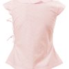 MINC Petite Ruffle Trim Girls Tie Top in Pink Embroidered Cotton