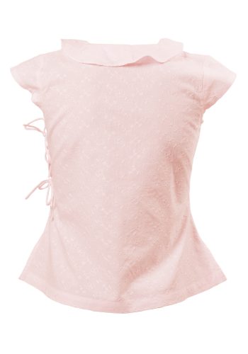 MINC Petite Ruffle Trim Girls Tie Top in Pink Embroidered Cotton