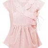 MINC Petite Ruffle Trim Girls Top in Pink Embroidered Cotton