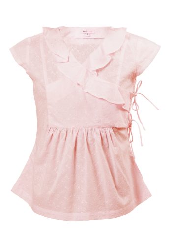 MINC Petite Ruffle Trim Girls Top in Pink Embroidered Cotton