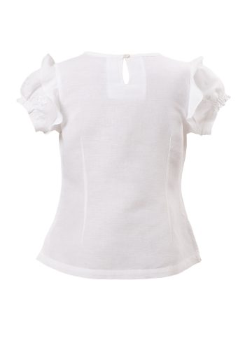 MINC Petite Snowflake Girls Embroidered Top in White Linen Cotton