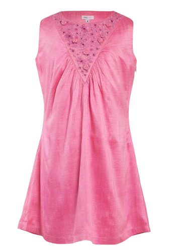 MINC Petite Spring Rose Gathered Yoke Girls Dress in Pink Silk