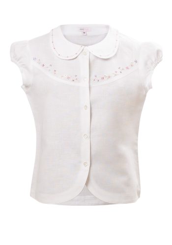 MINC Petite Starlight Girls Embroidered Top in White Linen Cotton