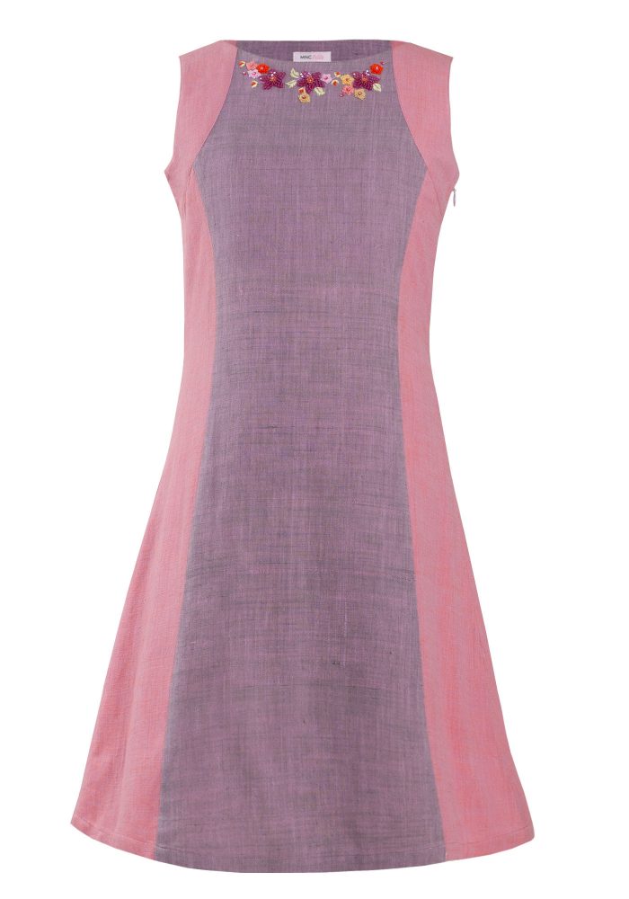 MINC Petite Sugar Plum Girls Short Dress in Purple Khadi Cotton